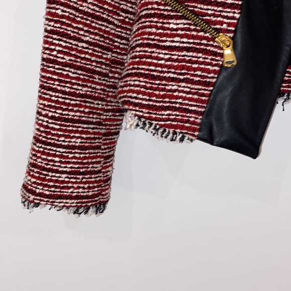 Zara Trafaluc tweed jacket with faux leather zipper pockets Size M - Picture 11 of 13